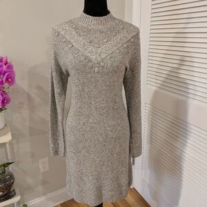 LOFT Gray Long Sleeve Knit Dress Size Medium